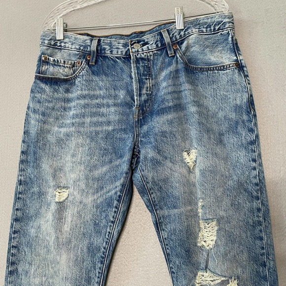 Levis 501 Button Fly Jeans Distressed Acid Wash - Picture 2 of 12